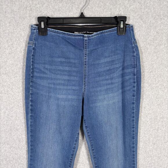 INC Denim Flare Bell Bottom Jean 6P Pull On High Rise Raw Frayed Stretch Jegging - Picture 2 of 13